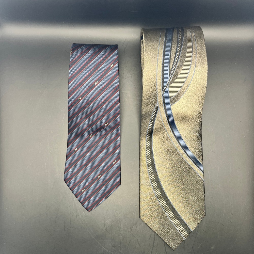 Nina Ricci Striped Silk Tie + Croft & Barrow Patterned Necktie Mens Lot of 2